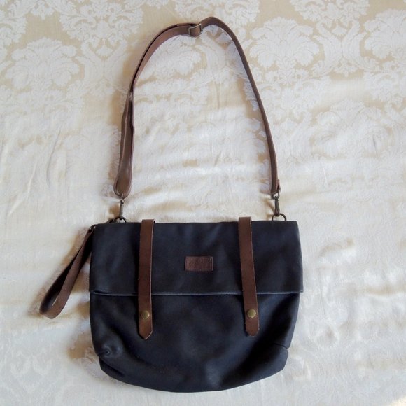 Dorayaky Emma Gray Waxed Canvas & Leather Tote Messenger Bag - Picture 3 of 12